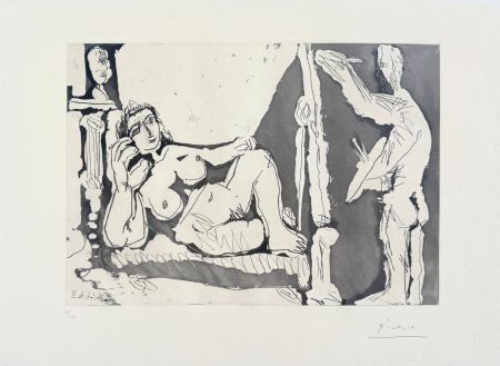 Radierung Und Aquatinta Picasso - Peintre et modèle, avec une sculpture I
