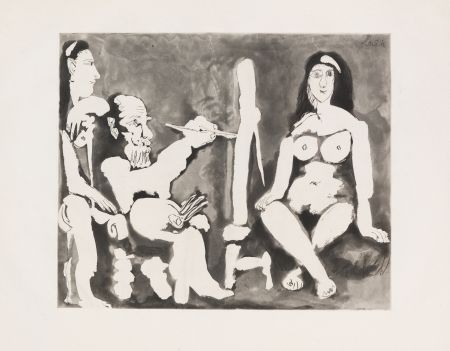 Aquatinta Picasso - Peintre et Modèle avec une Spectatrice au Bandeau