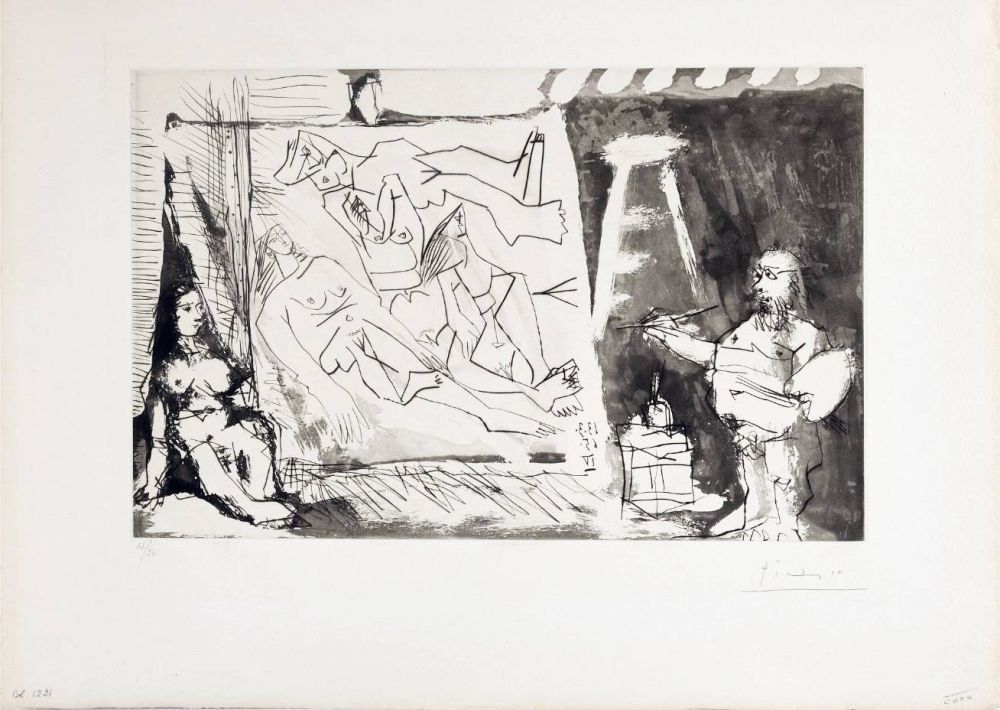 Radierung Und Aquatinta Picasso - Peintre et sa toile avec modèle assis