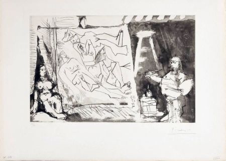Radierung Und Aquatinta Picasso - Peintre et sa toile avec modèle assis