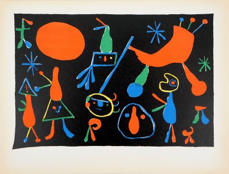 Pochoir Miró - Personnages dans les étoiles