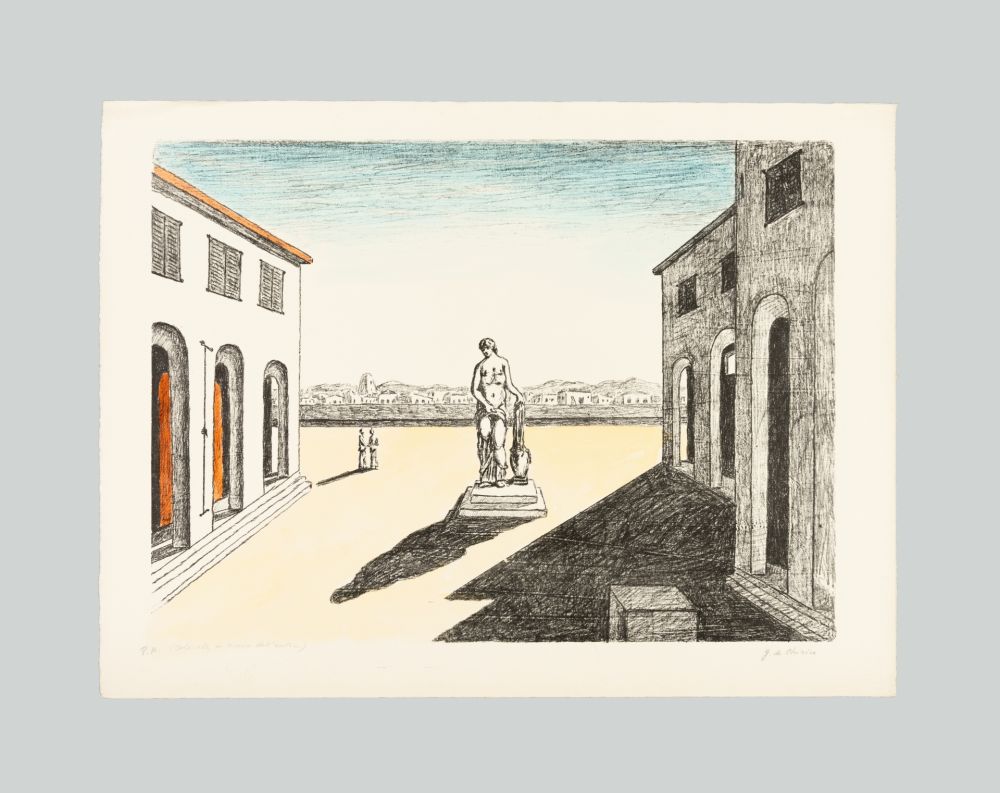 Lithographie De Chirico - Piazza d'Italia con efebo