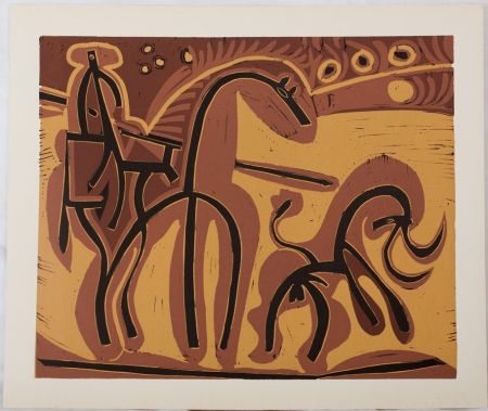 Linolschnitt Picasso - Picador et taureau