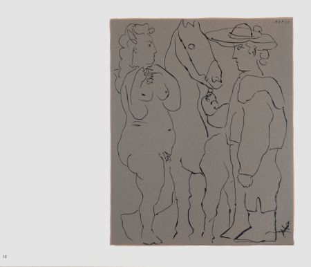 Linolschnitt Picasso (After) - Picador, femme et cheval, 1962