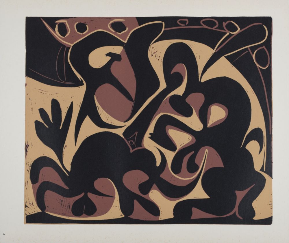 Linolschnitt Picasso (After) - Pique (noir et beige), 1962