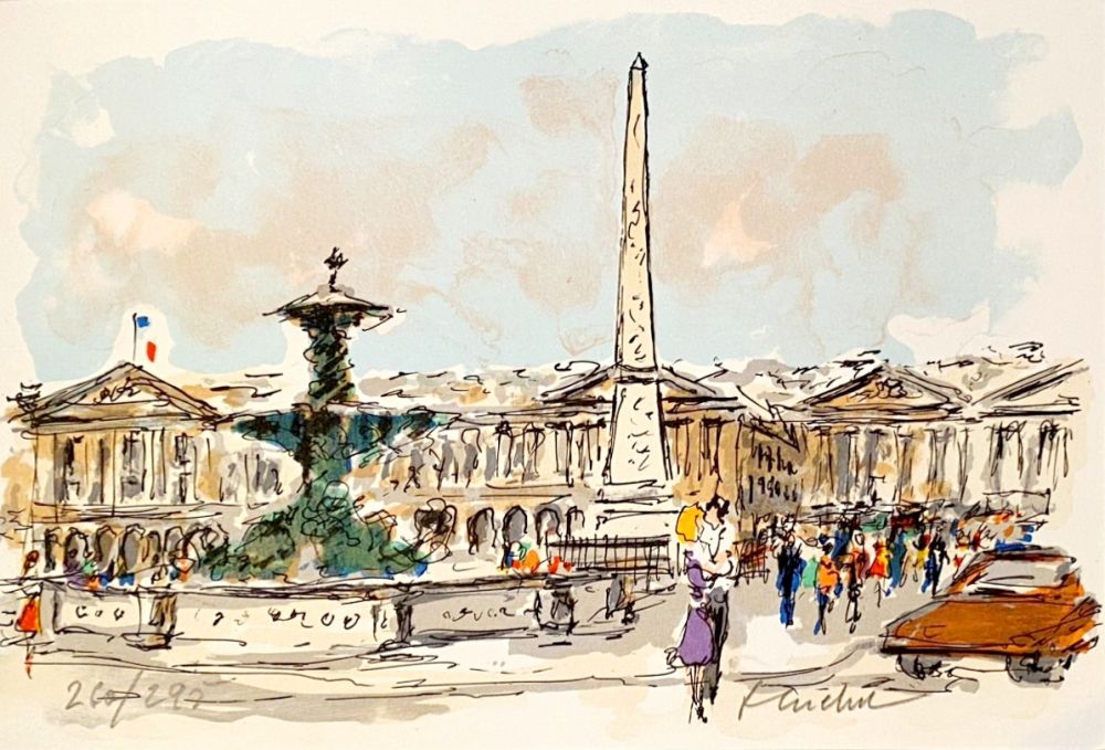 Lithographie Huchet - Place de la Concorde