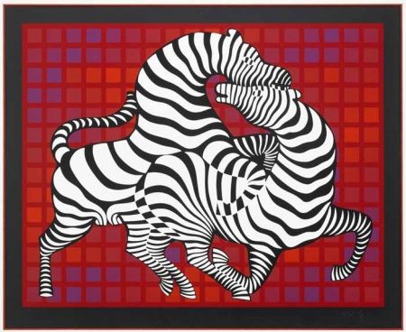 Siebdruck Vasarely - Playful Zebras
