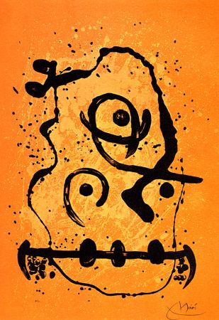 Lithographie Miró - Polyglotte Orange