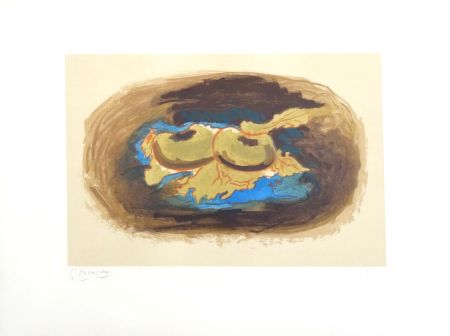 Lithographie Braque - Pommes et feuilles