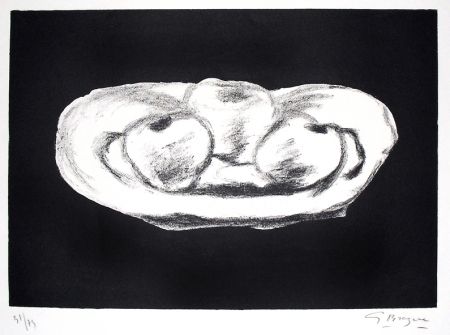 Lithographie Braque - Pommes sur fond noir