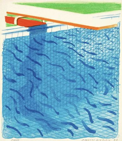 Lithographie Hockney - Pool Made with Paper and Blue Ink for Book