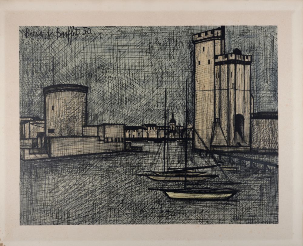 Lithographie Buffet - Port de la Rochelle, 1960