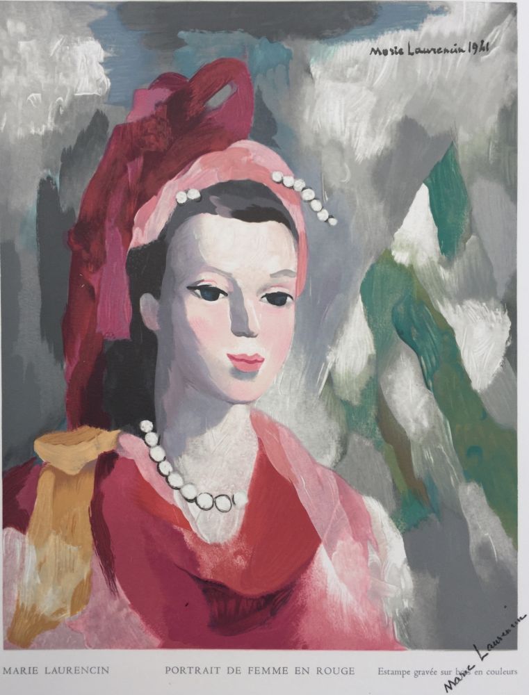 Holzschnitt Laurencin - Portrait de Femme en rouge