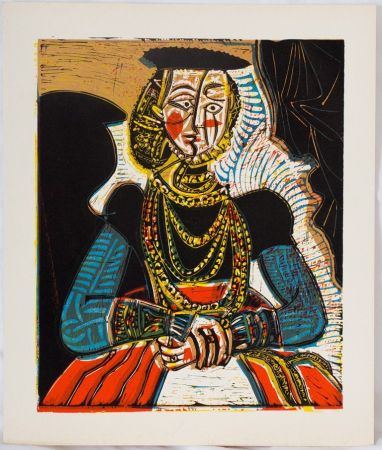 Linolschnitt Picasso - Portrait de femme selon Lucas Cranach