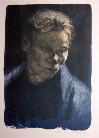 Lithographie Kollwitz - Portrait of working class woman with blue towel
