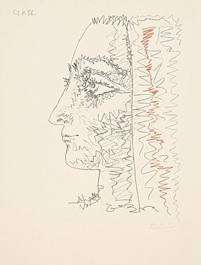 Lithographie Picasso - Profil en trois couleurs