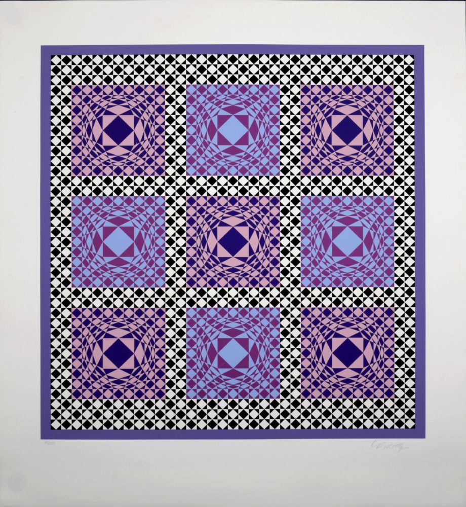 Siebdruck Vasarely - Purple Squares, 1986 -  Hand-signed!