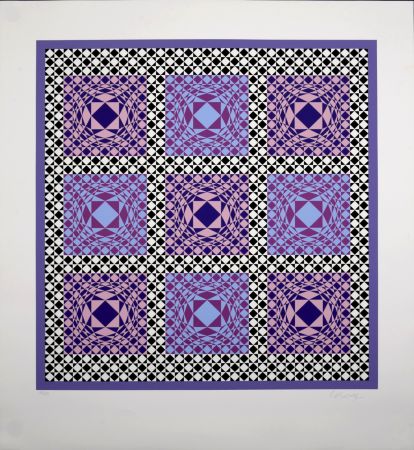 Siebdruck Vasarely - Purple Squares, 1986 -  Hand-signed!