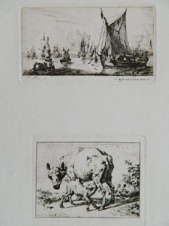 Stich Meryon - Pêcheurs de la mer du sud (after Zeeman) [with] La brebis et les deux agneaux (after Van de Velde)