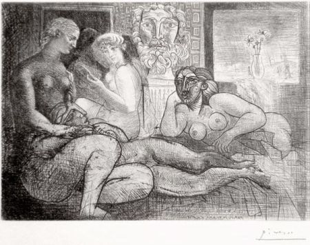 Radierung Picasso - ‚Quatre femmes nues et tete sculptée La Suite Vollard