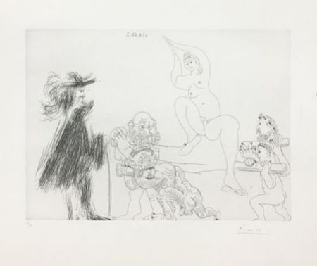 Stich Picasso - Quatre portefaix apportant a un gentilhomme une jeune femme sur une litiere