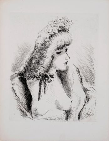 Radierung Dignimont - Regard amoureux, Portrait de femme, 1946