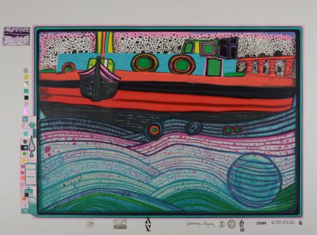 Siebdruck Hundertwasser - Regentag on Waves of Love, Plate 8, 1970-72