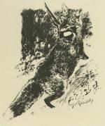 Lithographie Reboussin - Renard chassant / Fox Hunting (i.e., the fox is doing the hunting)