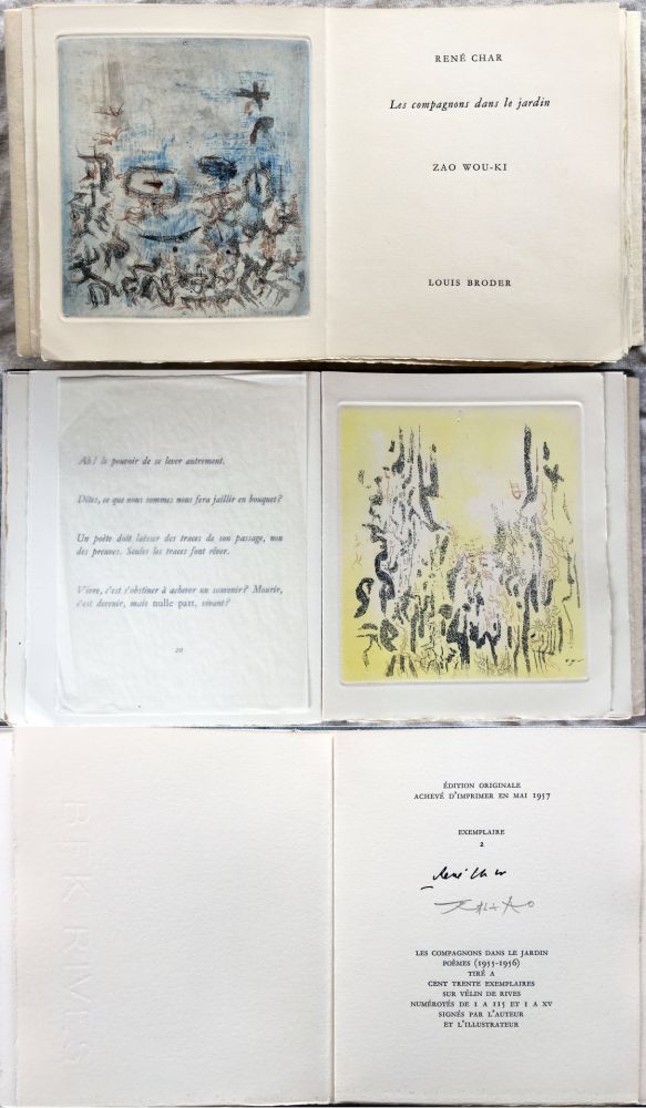 Illustriertes Buch Zao - René Char : LES COMPAGNONS DANS LE JARDIN. 4 gravures originales en couleurs (1957)