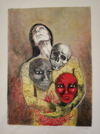 Lithographie Mendez Azcarate -  Resurrección en rojo y amarillo