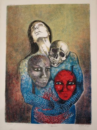 Lithographie Mendez Azcarate - Resurrección en rojo y azul