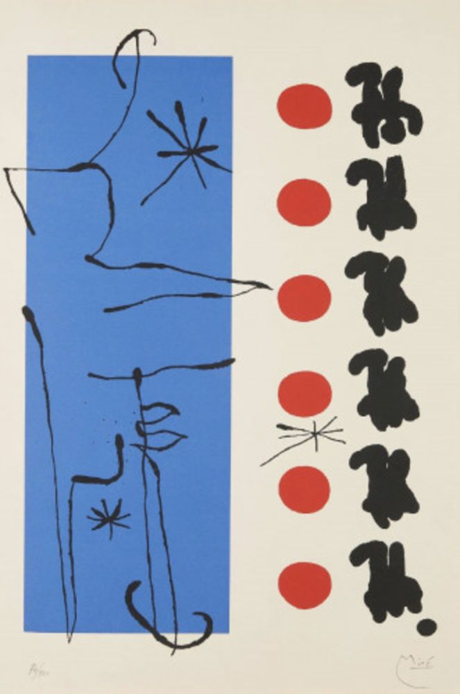 Lithographie Miró - Rouge et Bleu