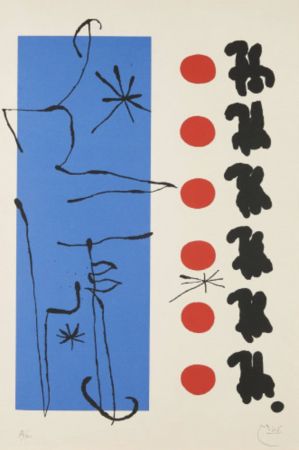 Lithographie Miró - Rouge et Bleu