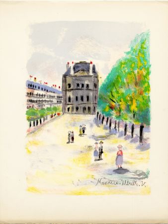 Lithographie Utrillo - RUE DE RIVOLI. (Pavillon de Marsan). Épreuve pour Maurice Utrillo (Paris, 1955)