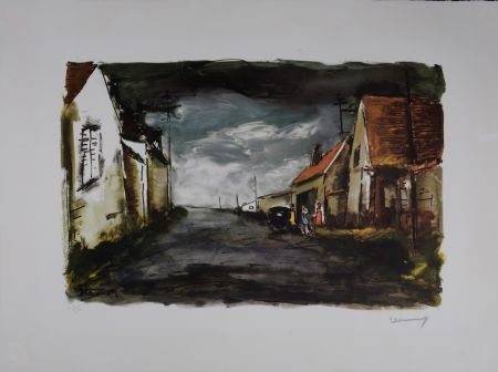 Lithographie Vlaminck - Rue de Village, circa 1950 - Hand-signed