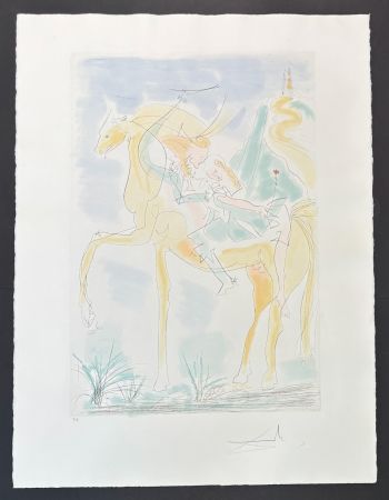 Stich Dali - Salvador Dalì (1904-1989) - Couple à cheval - Drypoint etching with stencil on Rives paper - 1971
