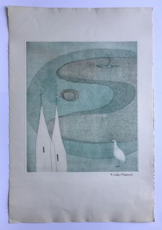 Aquatinta Minami - Sans titre (Lac et oiseau blanc)
