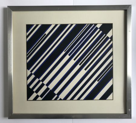 Siebdruck Fruhtrunk - Sans titre (Progression à rayures en noir, blanc, bleu)