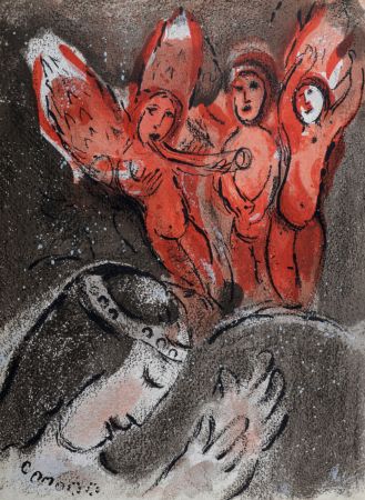 Lithographie Chagall - Sara et les Anges, 1960