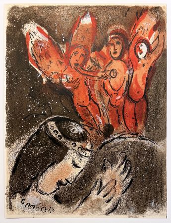 Lithographie Chagall - SARA ET LES ANGES. Lithographie originale pour DESSINS POUR LA BIBLE (1960)
