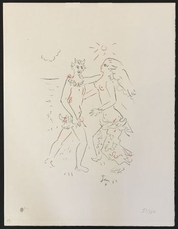 Lithographie Cocteau - Satyr and Nymph