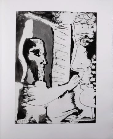 Aquatinta Picasso - Sculpteur et sculpture, 1966 - A fantastic original large-size etching (Aquatint) by the Master!