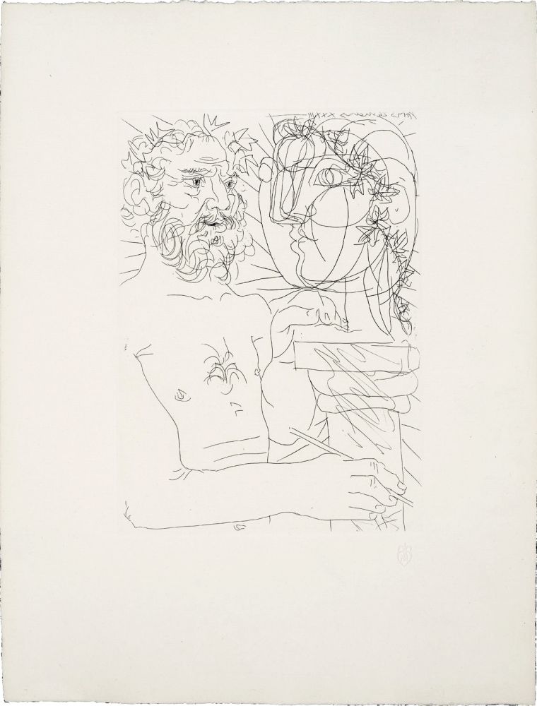Radierung Picasso - SCULPTEUR À MI-CORPS AU TRVAIL (Suite Vollard, pl. 49) - 1933