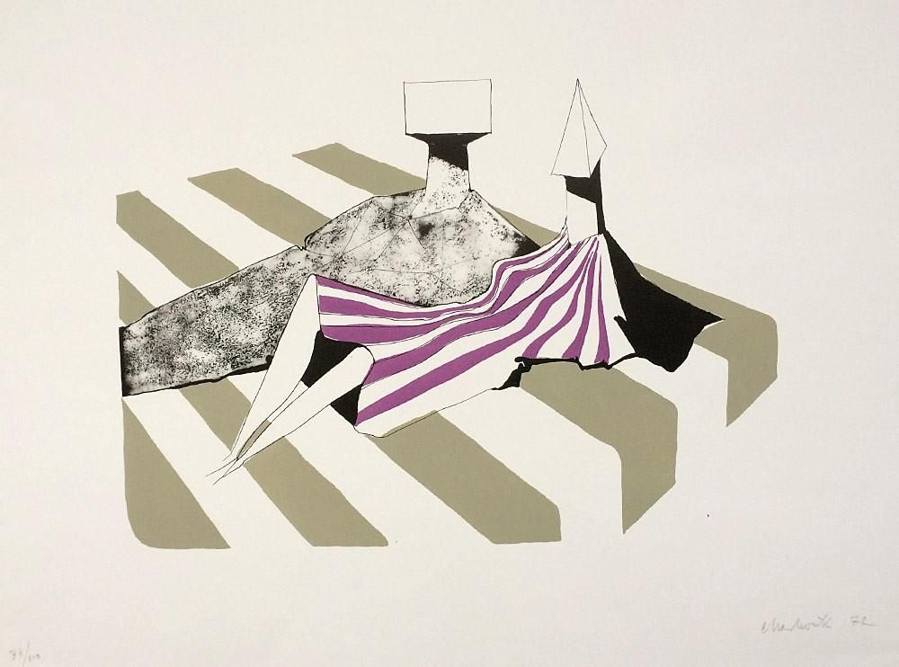 Lithographie Chadwick - Seated Figures on Stripes II