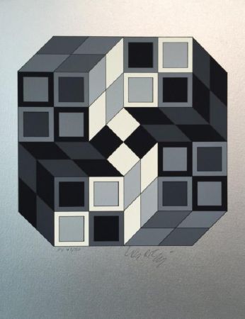 Siebdruck Vasarely - Silver Composition