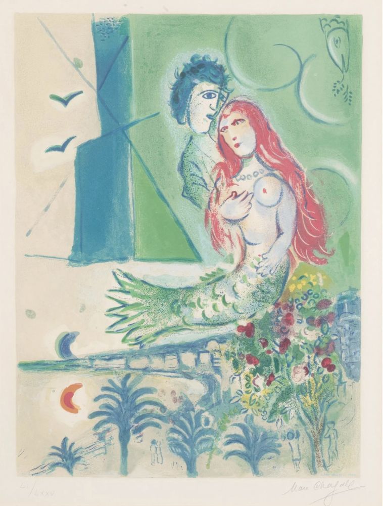 Lithographie Chagall - Sirene au Poete