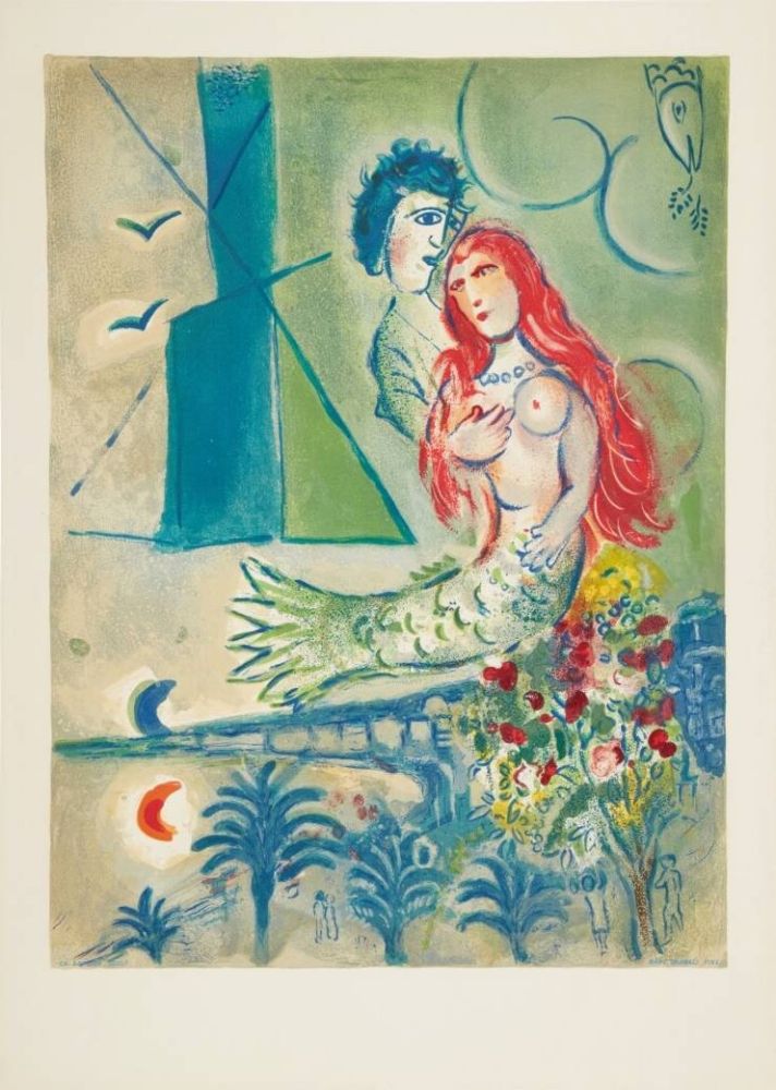 Lithographie Chagall - Sirène au Poète (Sirene with Poet)