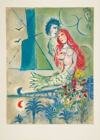 Lithographie Chagall - Sirène au Poète (Sirene with Poet)