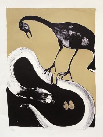 Lithographie Toledo - Snake with Bird and Eggs
