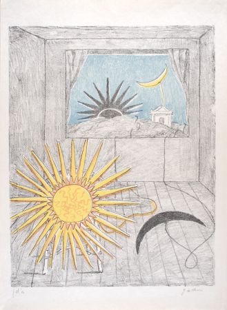 Lithographie De Chirico - Sole e luna in una stanza
